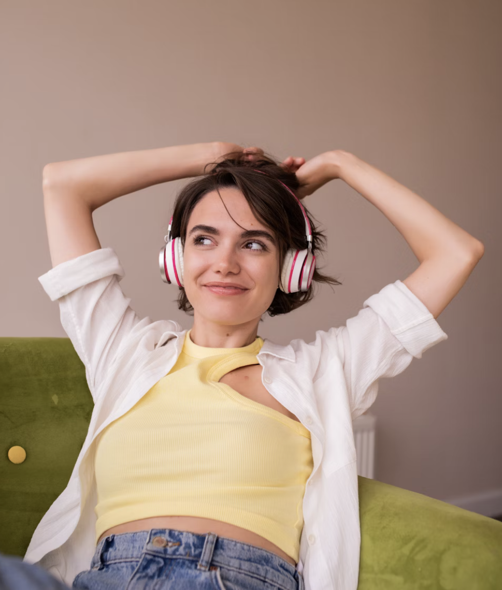 Person listening to podcasts